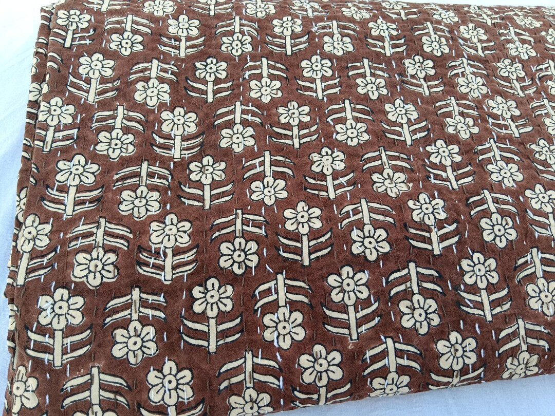 Flowers Print Kantha Quilt 2 Standard Size Pillow Cover 20x26 Inches Free for All Size Quilt Twin... | Etsy (US)