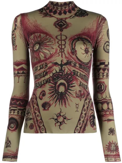 Marine Serre graphic-print long-sleeve Top - Farfetch | Farfetch Global