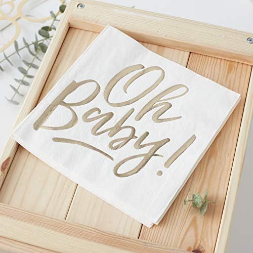 Ginger Ray Gold Foiled Oh Baby Shower Paper Party Napkins 16 Pack | Amazon (US)