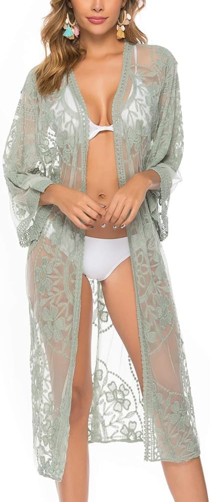 FaroDor Women's Flowy Bathing Suit Kimono Cardigan Lace Crochet Swimwear Floral Cover Ups | Amazon (US)