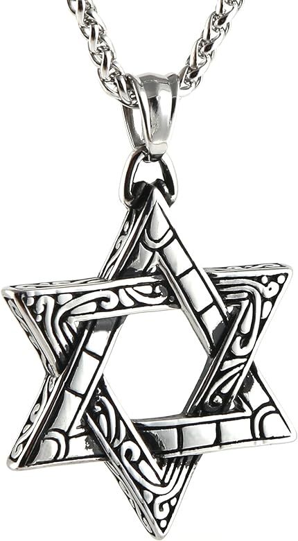 HZMAN Magen Star of David Pendant Necklace Women Men Chain Silver Stainless Steel Israel Necklace... | Amazon (US)