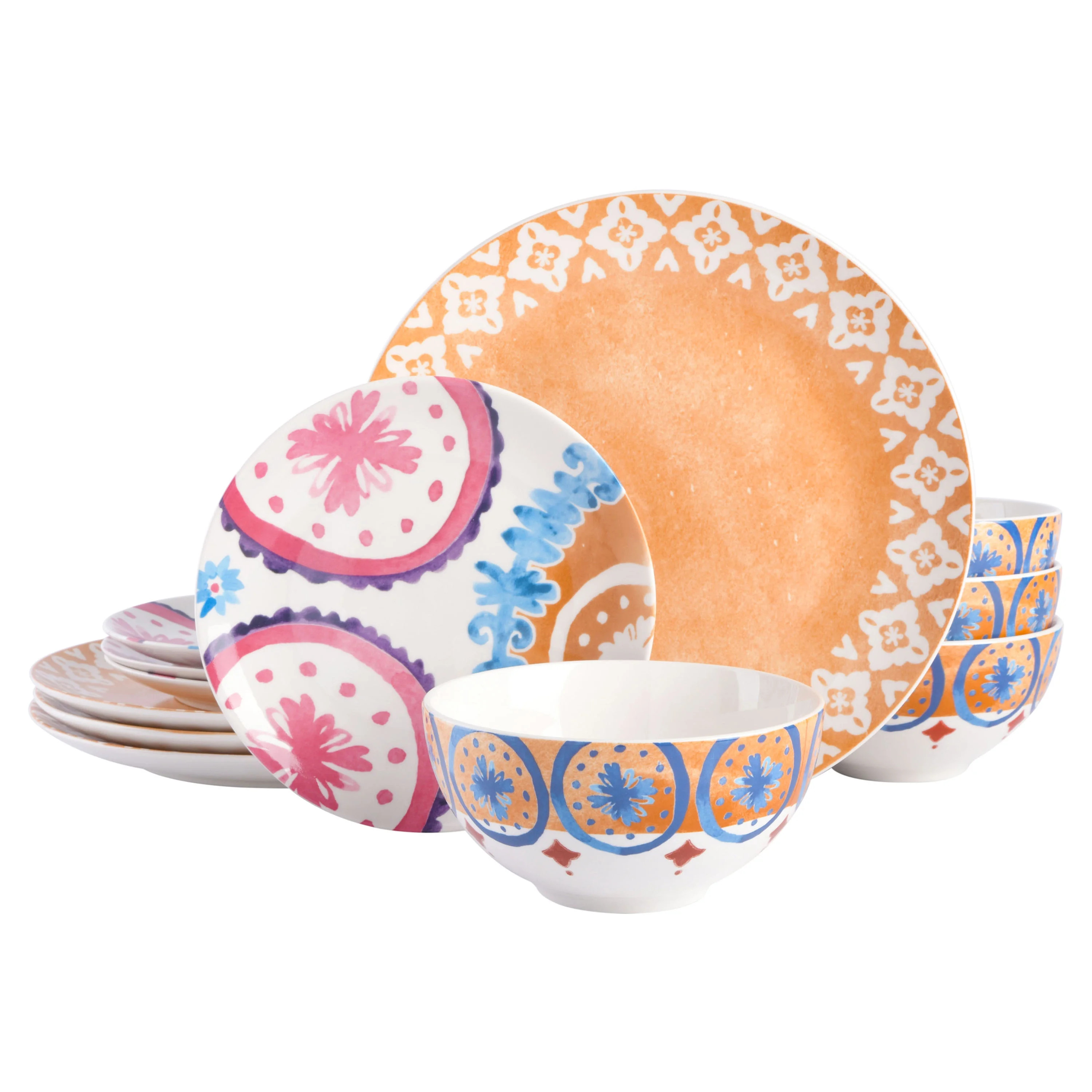 Spice By Tia Mowry - Savory Saffron 12-Piece Honey Gold Fine Ceramic Dinnerware Set | Walmart (US)