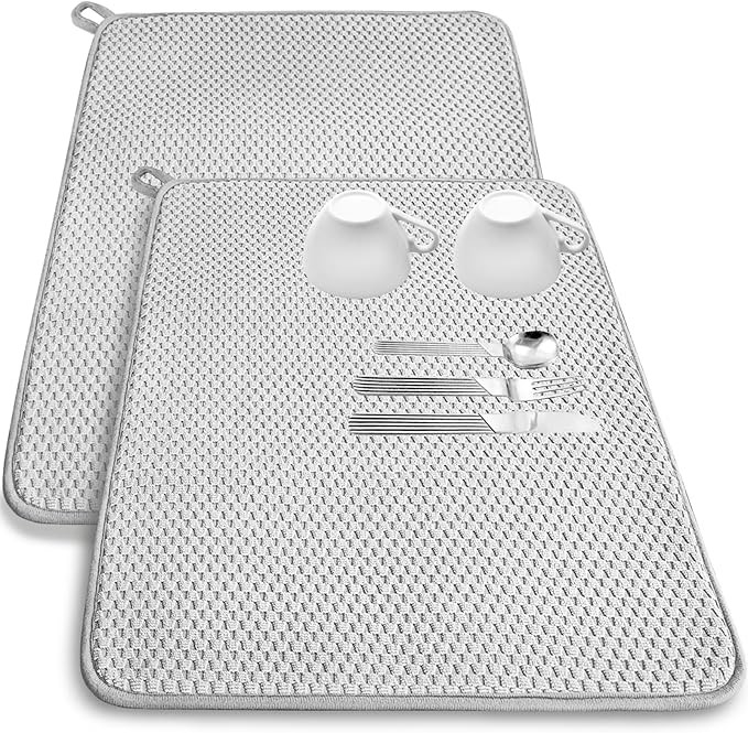 2 Pack Microfiber Dish Drying Mat,24x17" Large Size Highly Absorbent Dish Drainer Mat,Kitchen Cou... | Amazon (US)