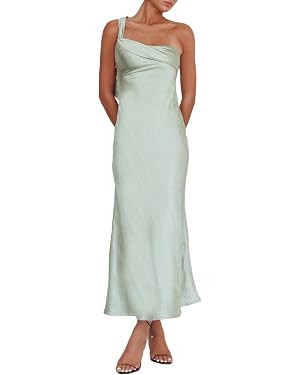 2026 Satin One Shoulder Maxi Dress for Women Summer Silk Formal Elegant Backless Ruffle Sleeveles... | Amazon (US)