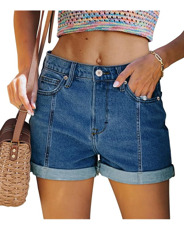 StunShow Women's Denim Shorts Mid Waist Jean Short | Amazon (US)