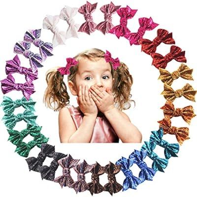 30PCS/15Pairs Glitter Hair Bows Clips 3Inch Sparkly Sequin Bows Alligator Hair Clips Fully Lined ... | Amazon (US)