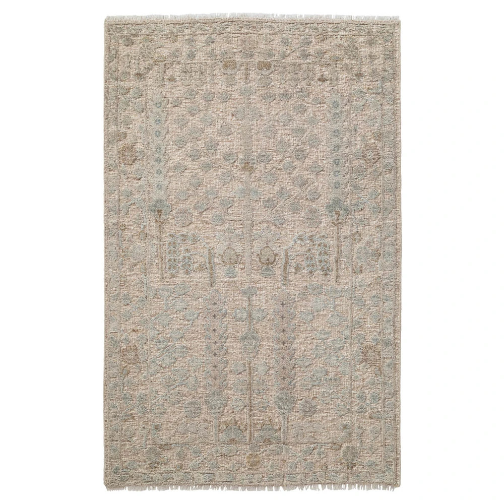 Celina French Country Grey Wool Botanical Patterned Hand Knotted Rug - 7'9"x9'9" | Kathy Kuo Home