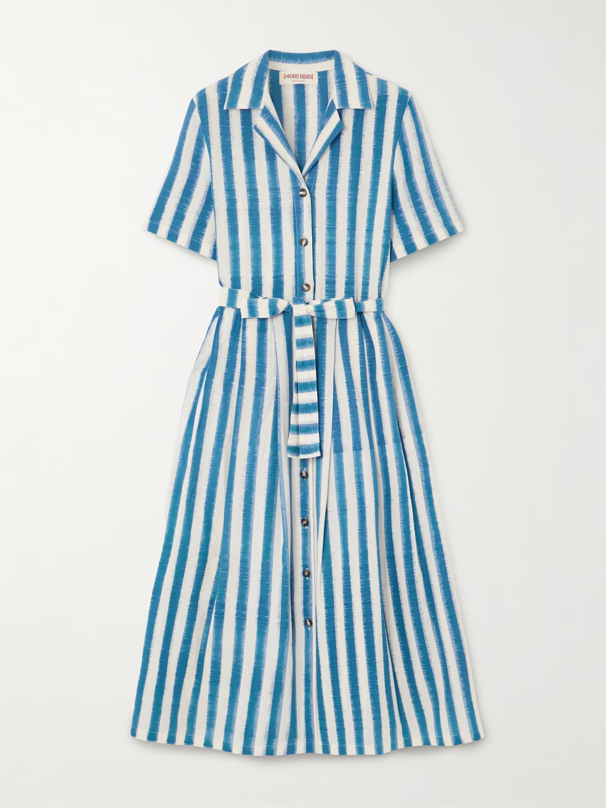 Claudia belted pleated striped cotton midi shirt dress | NET-A-PORTER (US)