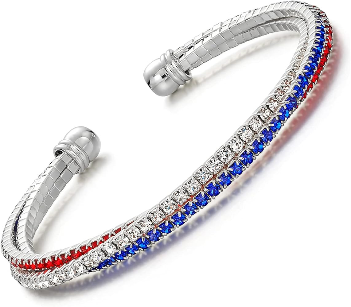 IDesign USA American Flag Bracelet for Women Mens Decorations Gifts Silver Plated Red Blue White ... | Amazon (US)