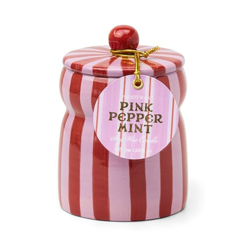 Paddywax Cabana Hand-Painted Scented Candle with Lid in Ceramic Reusable Jar, Clean-Burn Soy Candle, Pink Peppermint Scent, Approx. 42 Hour Burn Time, 6.5 oz | Amazon (US)