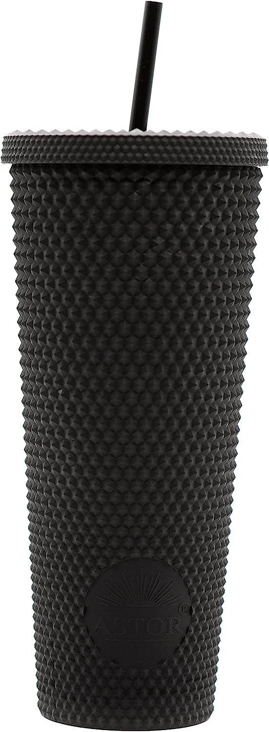 Astor | Matte Studded Cup | Studded Tumbler with Lid and Straw | Venti 24 oz Cold Cups (Black) | Amazon (US)