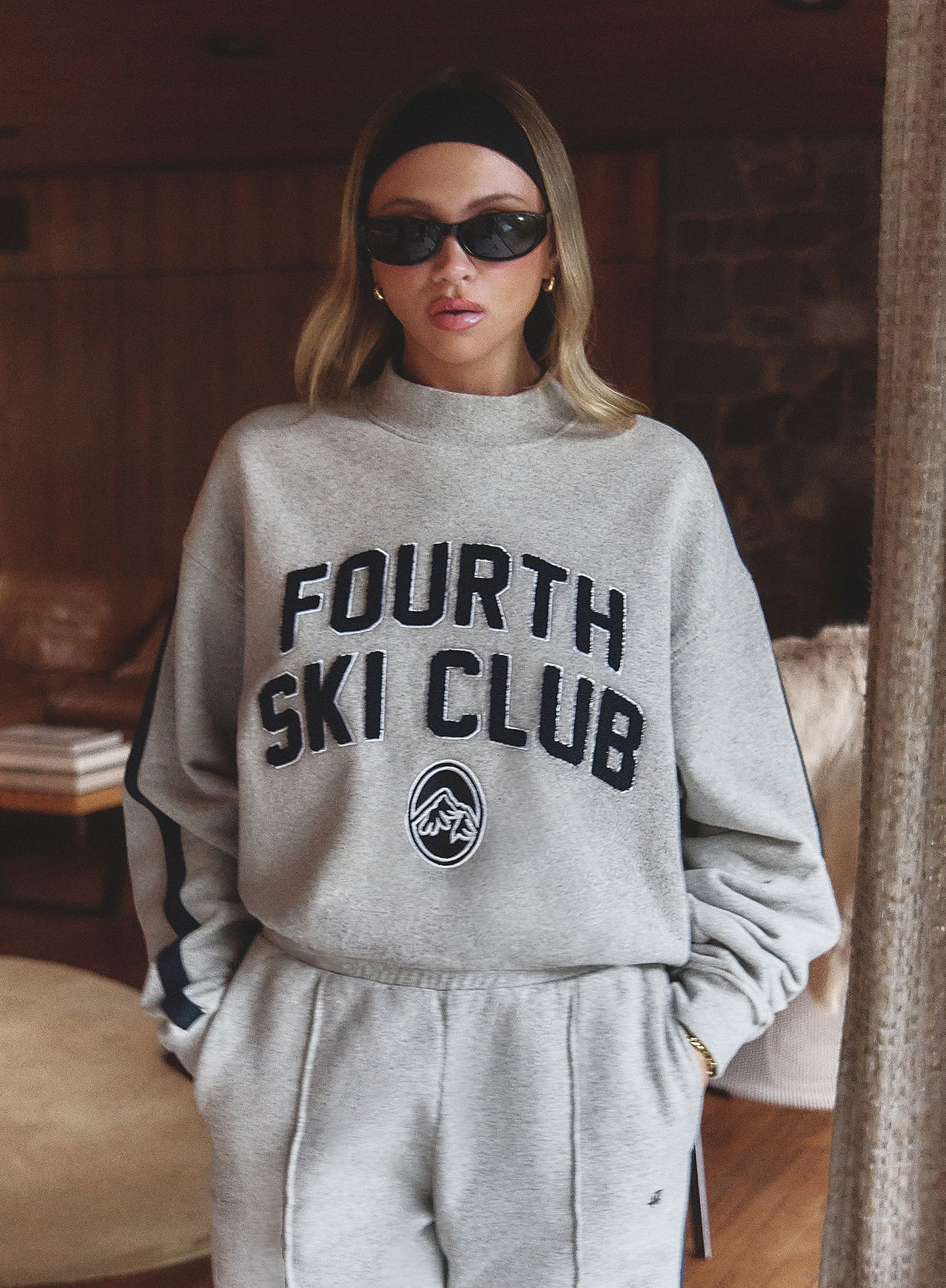 Grey Ski Club Slogan Cropped Sweatshirt- Betty | 4th & Reckless
