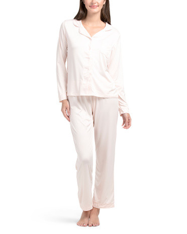 2pc Long Sleeve Notch Collar Pajama Top And Pants Set | TJ Maxx
