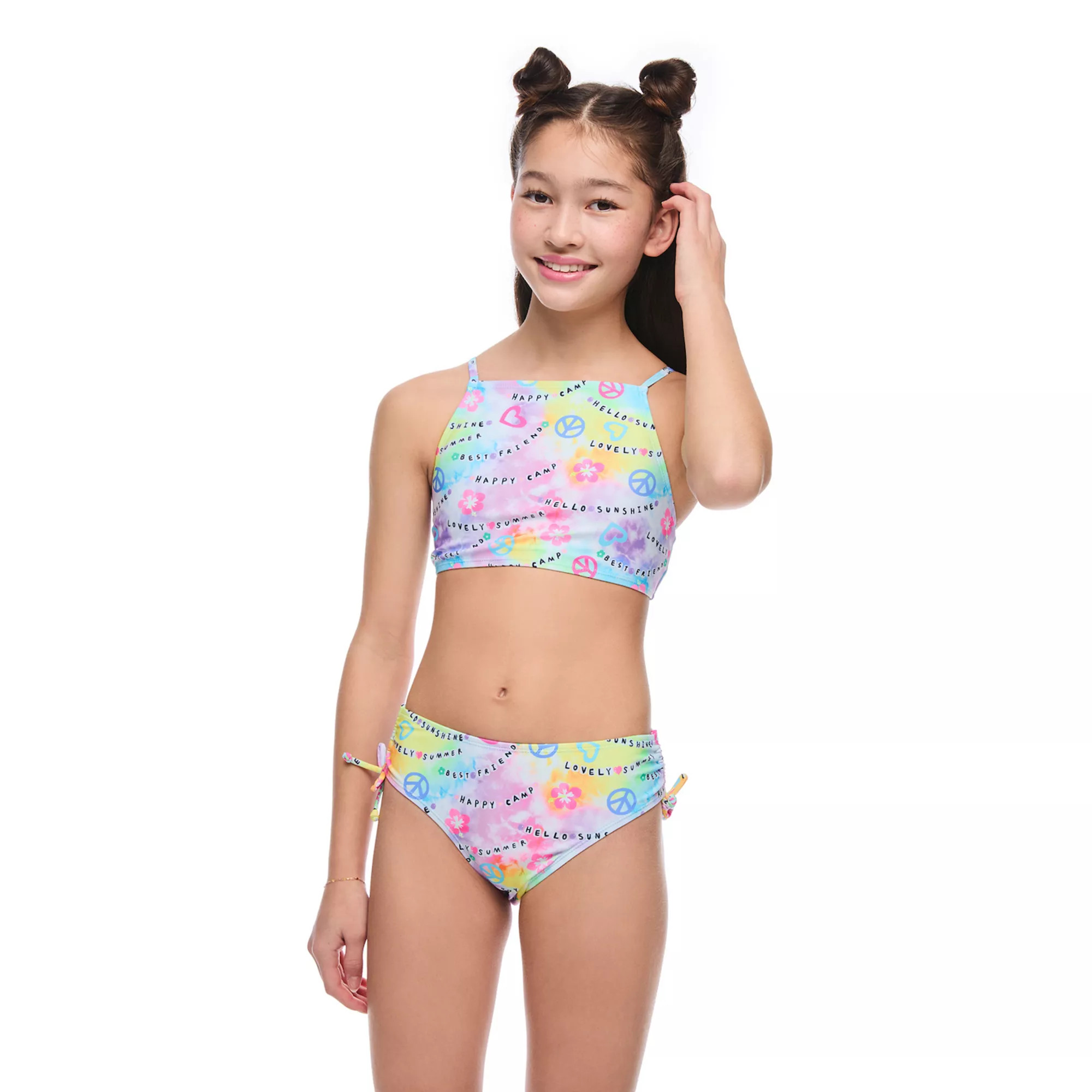 Girls 4-16 Breaking Waves 2-Piece Tie Dye Cross Back Bikini Top & Tie Side Bottoms Set | Kohl's