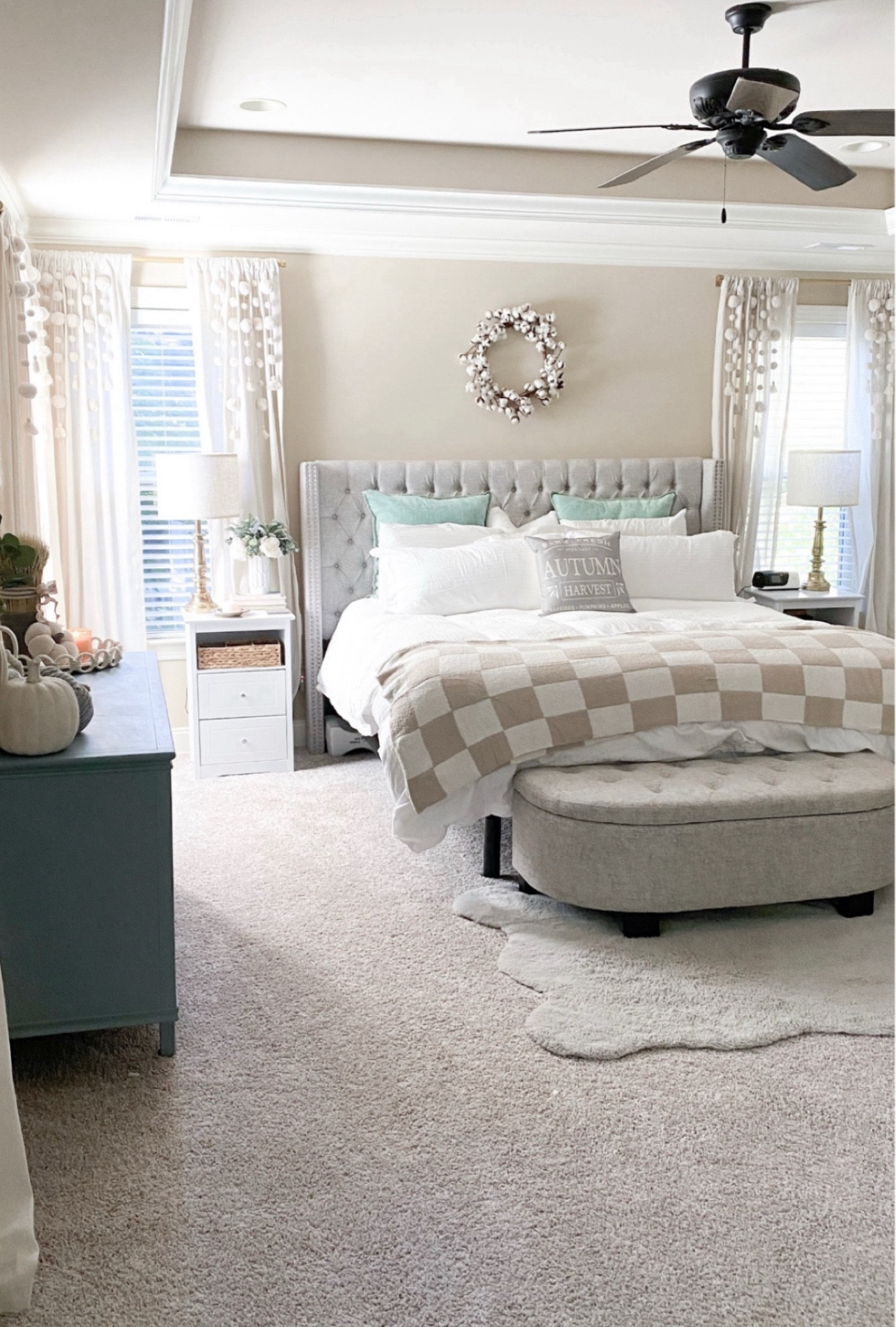 Loving this boho bedroom makeover so much! This checkered throw is so cute and cozy, I found it on Amazon! Perfect for the Fall!

My headboard is from Wayfair and currently on sale! Shop WayDay!

Amazon | boho bedroom | checkered throw | home decor | bedroom decor | wayday | Tufted headboard | boho curtains | faux fur rug | cotton wreath | farmhouse bedroom

#LTKHome #LTKSaleAlert