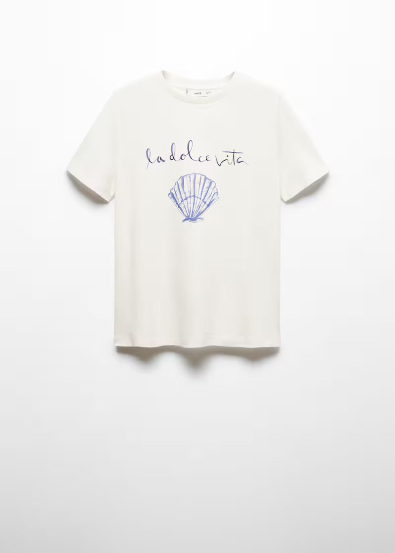 100% cotton t-shirt with printed message -  Women | Mango USA | MANGO (US)
