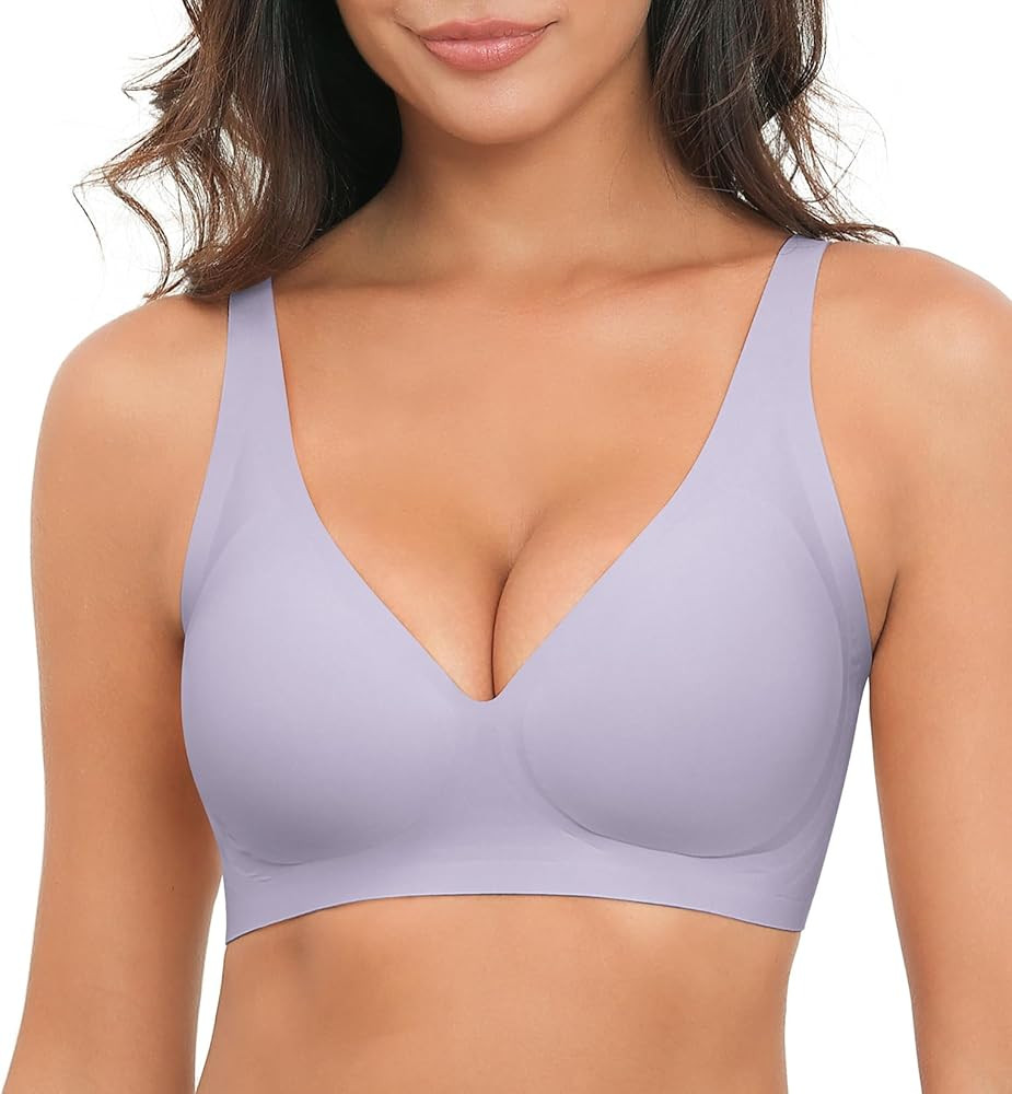 Deep V Bras for Women No Underwire Wireless Push Up Bra Seamless Plunge Bralette Comfort Supporti... | Amazon (US)