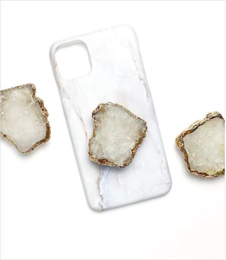 WHITE / CLEAR Quartz Custom Crystal Phone Stand Druze (natural gemstone) | Etsy (US)