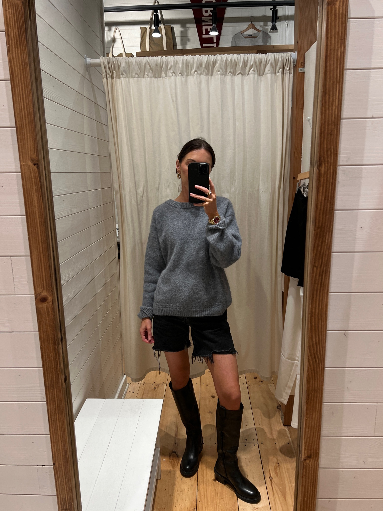 Easy transitional fall outfit ft. oversized grey sweater from Sezane (I did a medium) Levi’s black shorts and Tall black boots

#LTKStyleTip #LTKSaleAlert #LTKShoeCrush