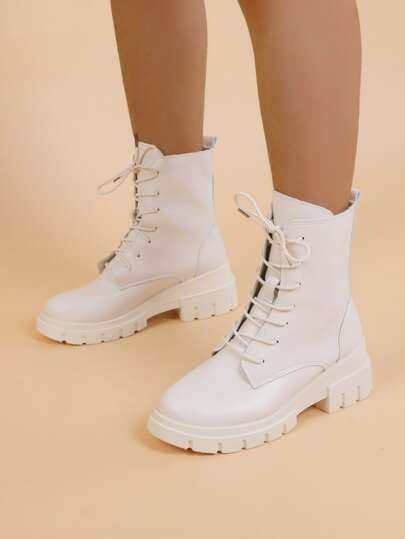 Minimalist Lace-up Wedge Combat Boots | SHEIN