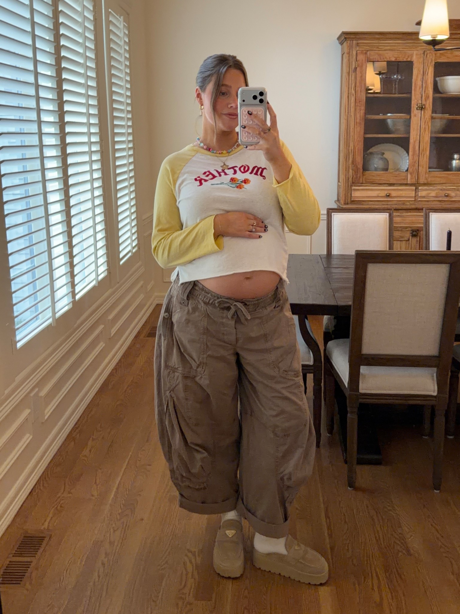 Free people cargo pants size M they run loose and nice stretchy wait band. Size L in mother tshirt runs true to size and arms are 3/4” length fyi! 

#bresheppard #bumpstyle #mother #freepeoplr



#LTKBump