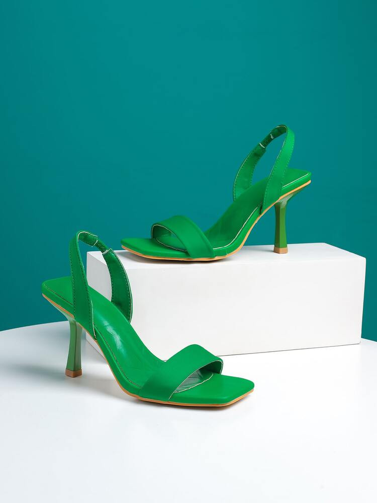 Satin Stiletto Heeled Slingback Sandals | SHEIN