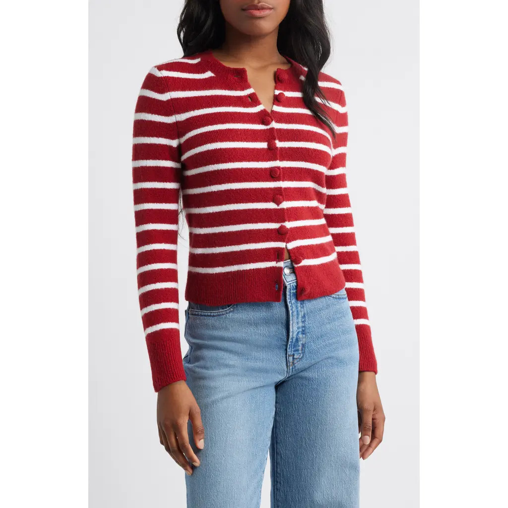 Madewell Kensington Cardigan in Red And White Stripe at Nordstrom, Size Xx-Small | Nordstrom