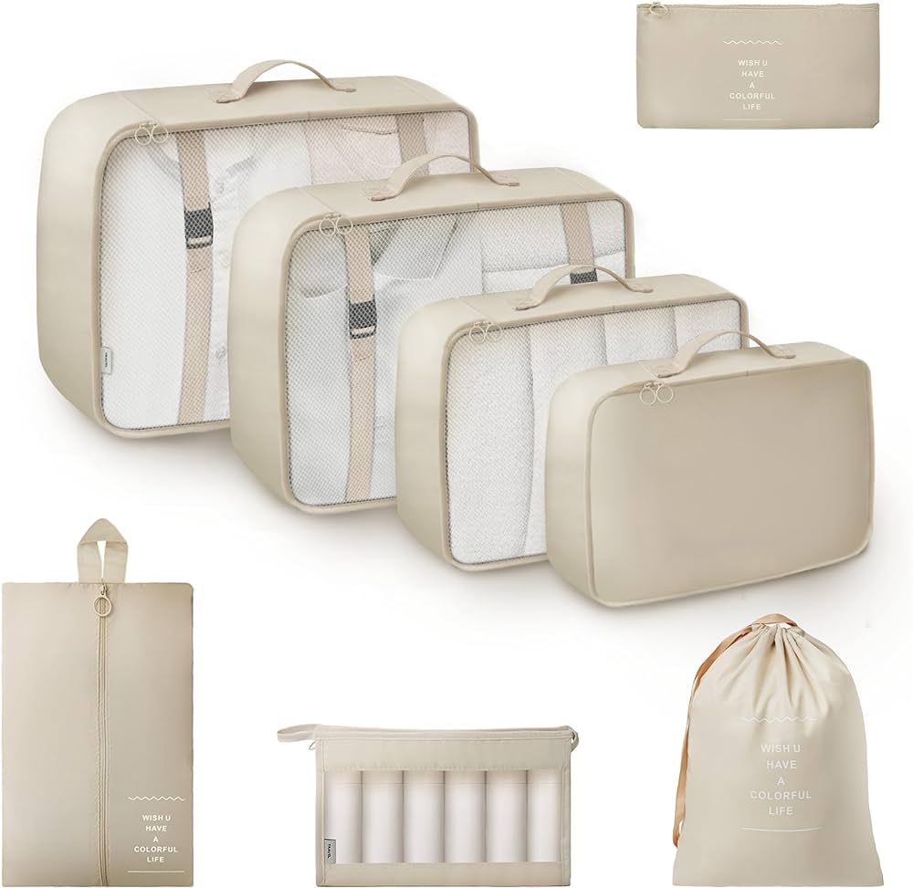 GRANNY SAYS 8 Set Beige Packing Cubes for Carry on Suitcase, Travel Bags Organizer for Luggage, S... | Amazon (US)