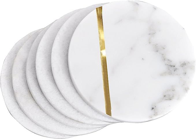 Coasters for Drinks Absorbent Set of 6 Coaster White Marble Coasters for Drinks Marble Decors Whi... | Amazon (US)