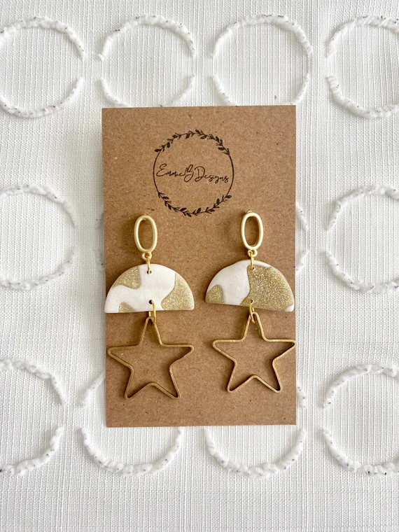 Polymer Clay Earring, The Stella Earring in Pearl and Gold Star. | Etsy (US)