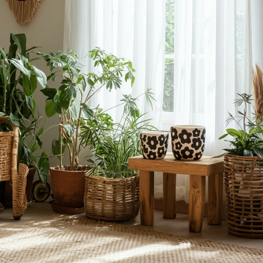 Pottery and Cement Planters with Decorative Design - Durable Indoor/Outdoor Plant Pots - Modern F... | Wayfair North America