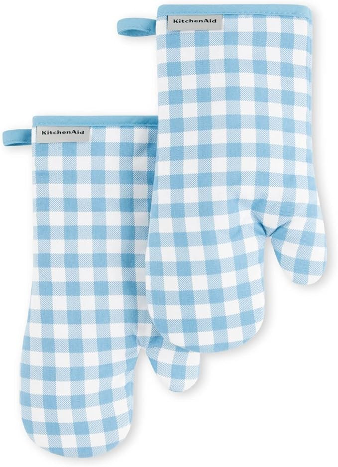 KitchenAid Gingham Oven Mitt 2-Pack Set, Blue Velvet, 7"x13" | Amazon (US)