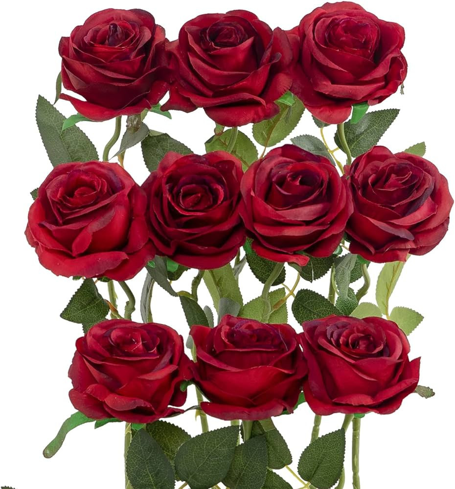 Luyue Artificial Silk Red Rose Flower Wedding Bouquet Fake Rose Floral Gift Party Home Decor, Pac... | Amazon (US)