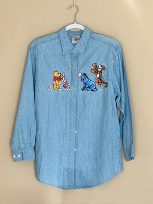 Vintage Disney Winnie The Pooh Embroidered Womens Denim Button Up Shirt Small | eBay US
