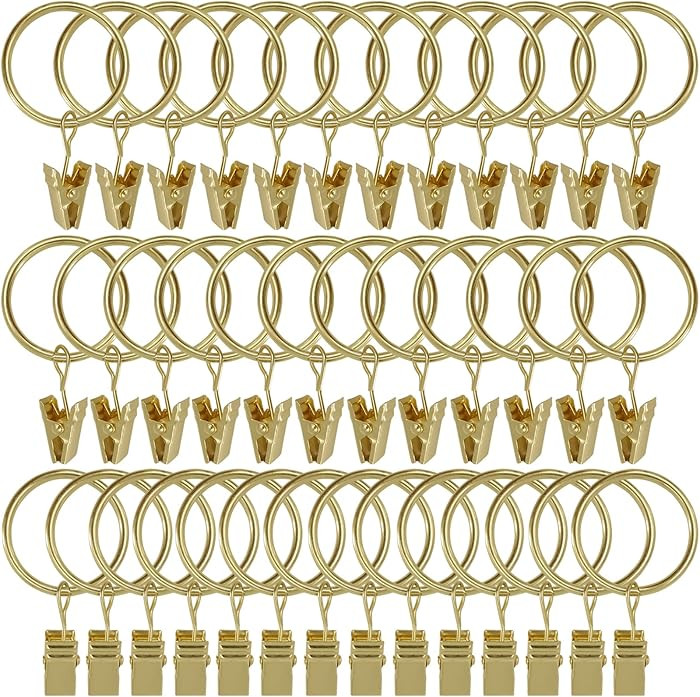 40 Pack Gold Curtain Rings with Clips, Curtain Hooks Hangers Clip Rings for Hanging Drapes Bows H... | Amazon (US)