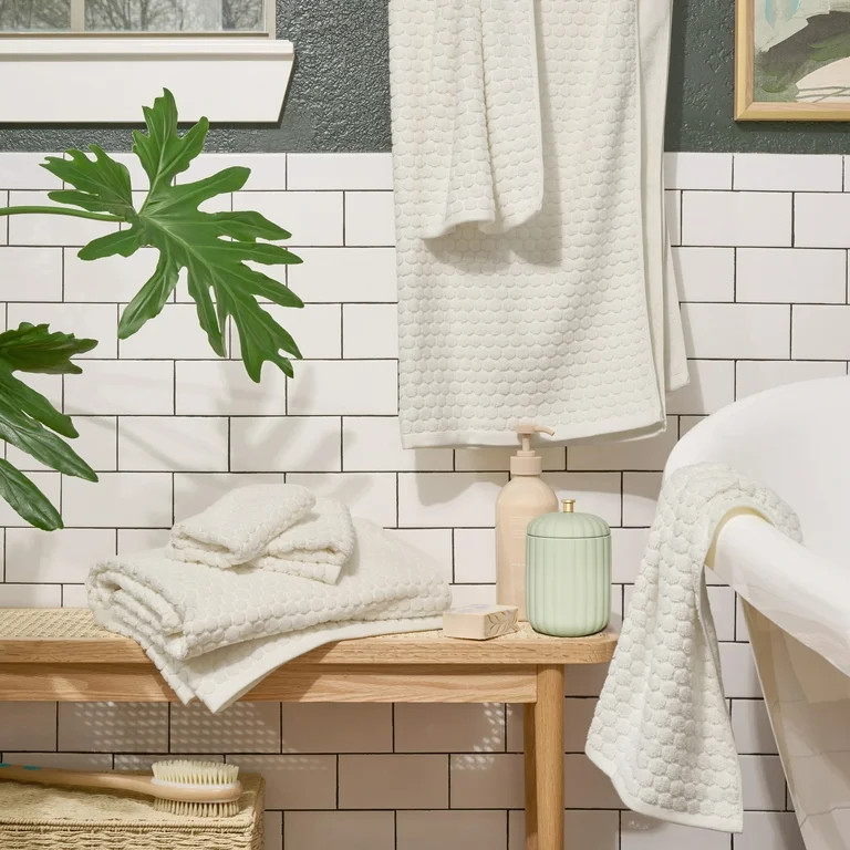 Beautiful by Drew Barrymore 6-Piece Dot Bath Towel Set, Soft 100% Cotton, Off White | Walmart (US)