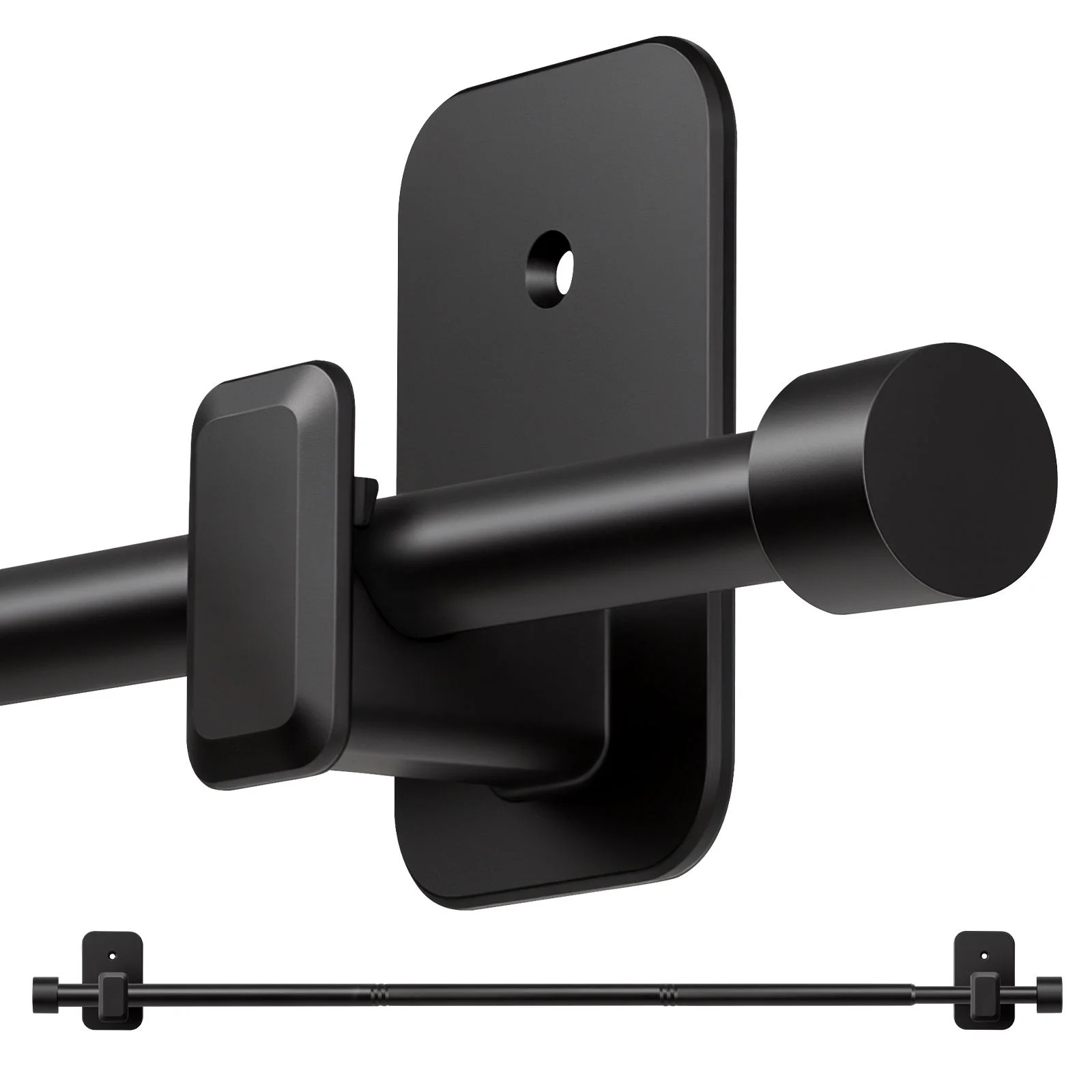 No Drill Curtain Rod, 5/8" Adjustable Window Rod, Renter Friendly Adhesive Brackets No Drilling Required, Black | Wayfair North America