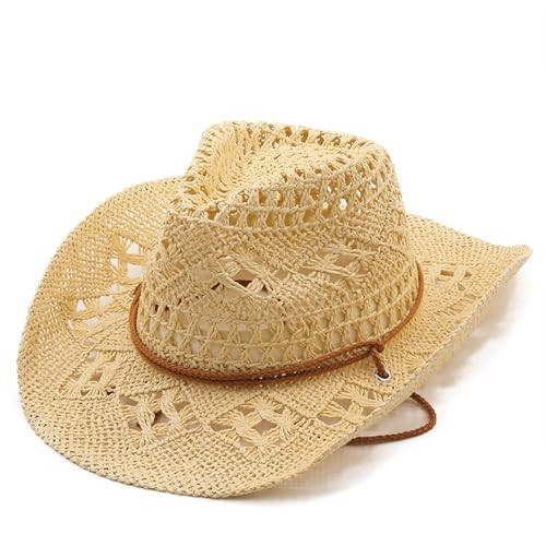 Straw Cowboy Hats for Women & Men Summer Wide Brim Cowgirl Sunhat Large Outdoor Hiking Cap Casual Beach Western Outfit | Amazon (US)