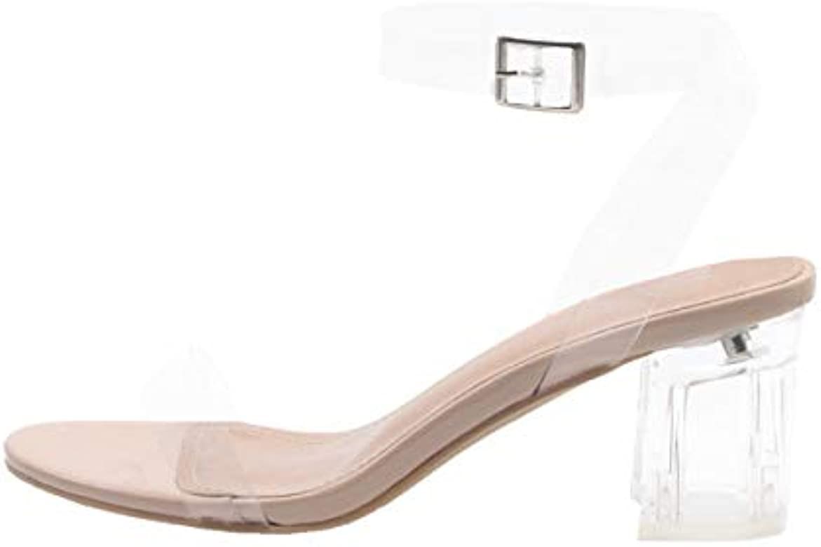 Cape Robbin Wisdom Clear Chunky Block Low Heels for Women, Transparent Strappy Open Toe Shoes Hee... | Amazon (US)