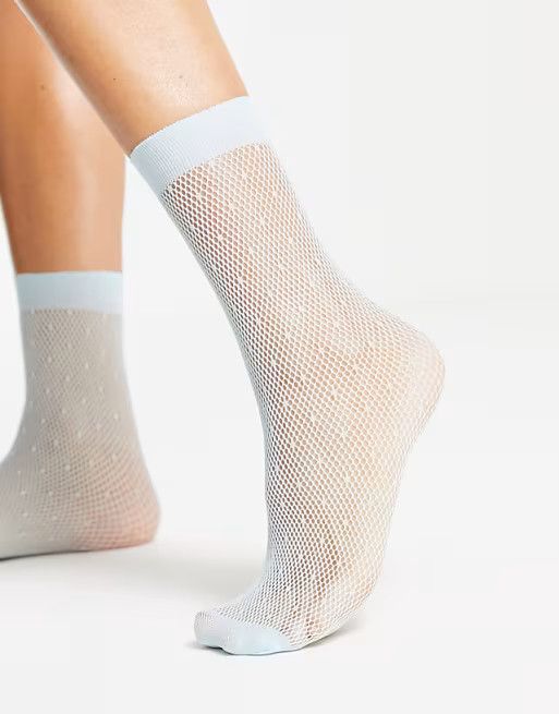 Pretty Polly micro fishnet spot ankle sock in aqua | ASOS (Global)