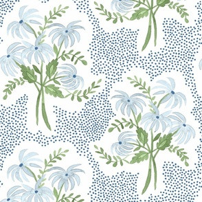 Pearl's Bouquet Blue and Green | Spoonflower