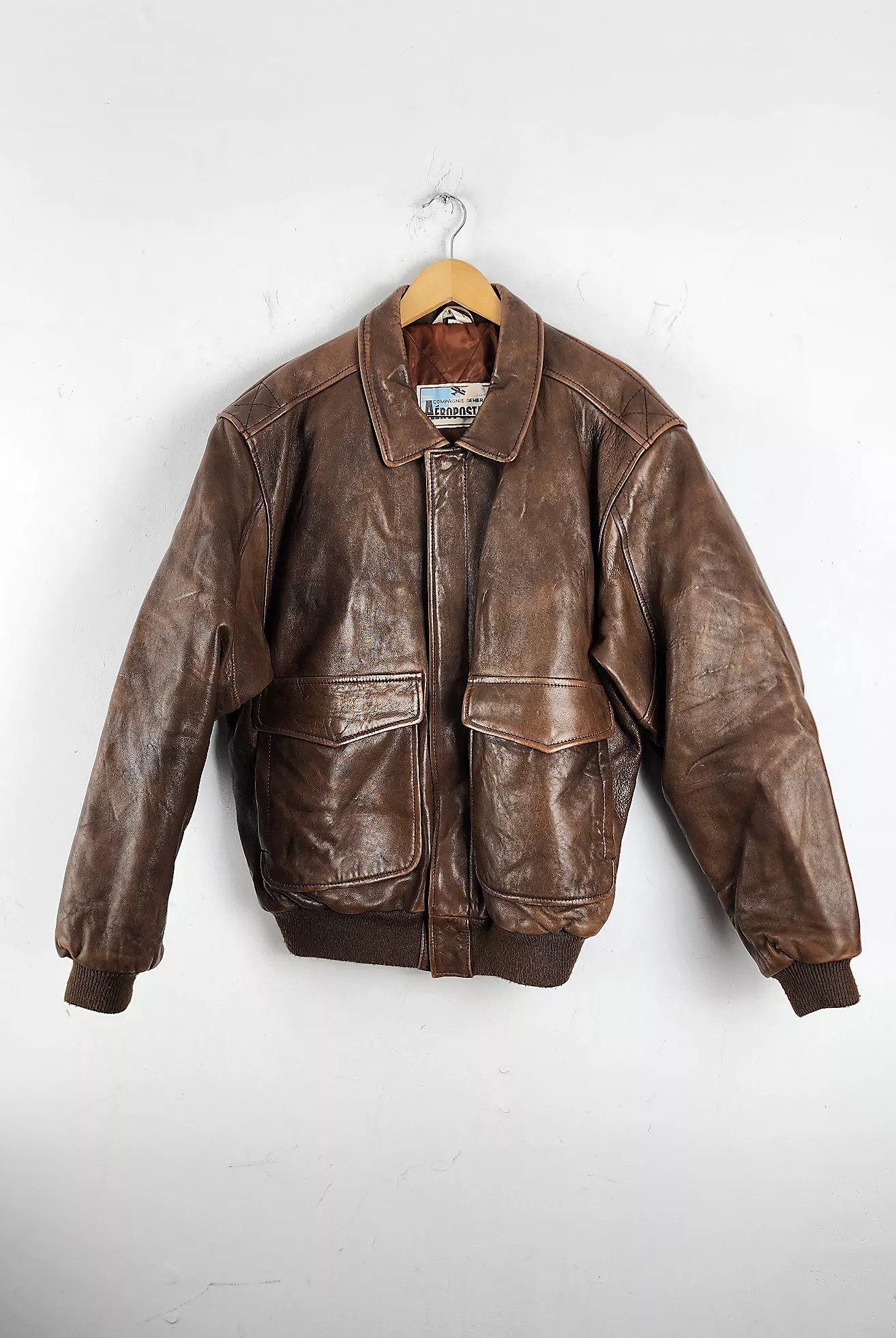 Classic late 90s Bomber Style Brown Leather Jacket Selected by The Igala NYC | Free People (Global - UK&FR Excluded)
