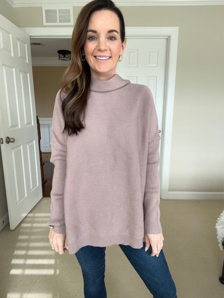 Sweater season enters the chat 👋🏼  The quality of this turtleneck sweater is really nice and it has a pretty, subtle ribbed detailing. Fits true to size. Love that the collar doesn’t hug my neck. It is a lightweight sweater as well and the back hangs lower over your rear, which means it’s perfect for leggings. 
I’m 5’3 and wearing a size small. 
Color: Almond, although it looks more like a mauve 

#sweaters #sweater #amazon #amazonfashion #winter #winterstyle #tunic #oversized #turtleneck #mockneck #wiw #amazonfind 

#LTKfindsunder50 #LTKstyletip