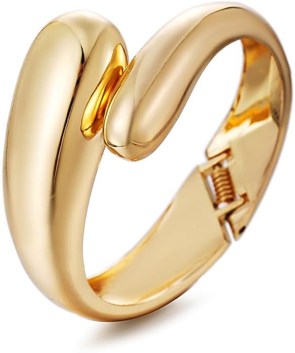 Gold Polished Chunky Twisted Hinged Waterdrop Bangle Bracelet for Women Spiraled Oval Bangle Brac... | Amazon (US)