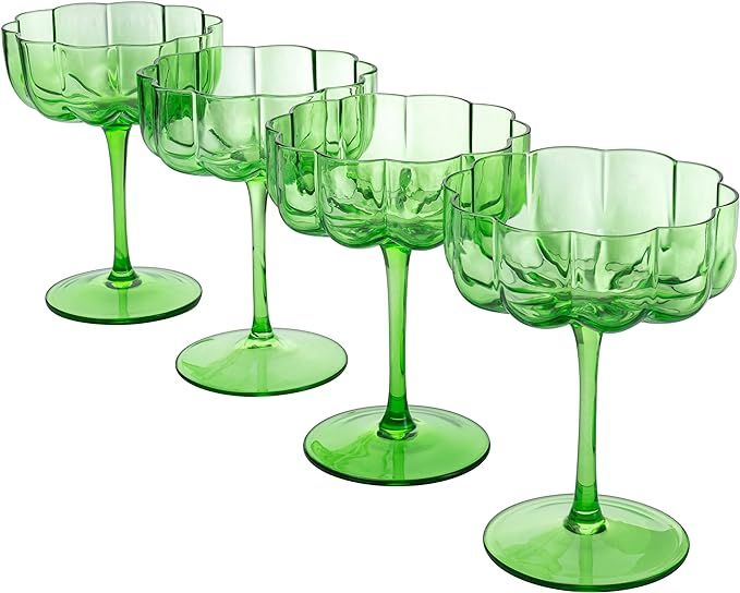 Flower Vintage Wave Petals Wave Glass Coupes 7oz Colorful Martini, Champagne Cocktail Glasses - S... | Amazon (US)