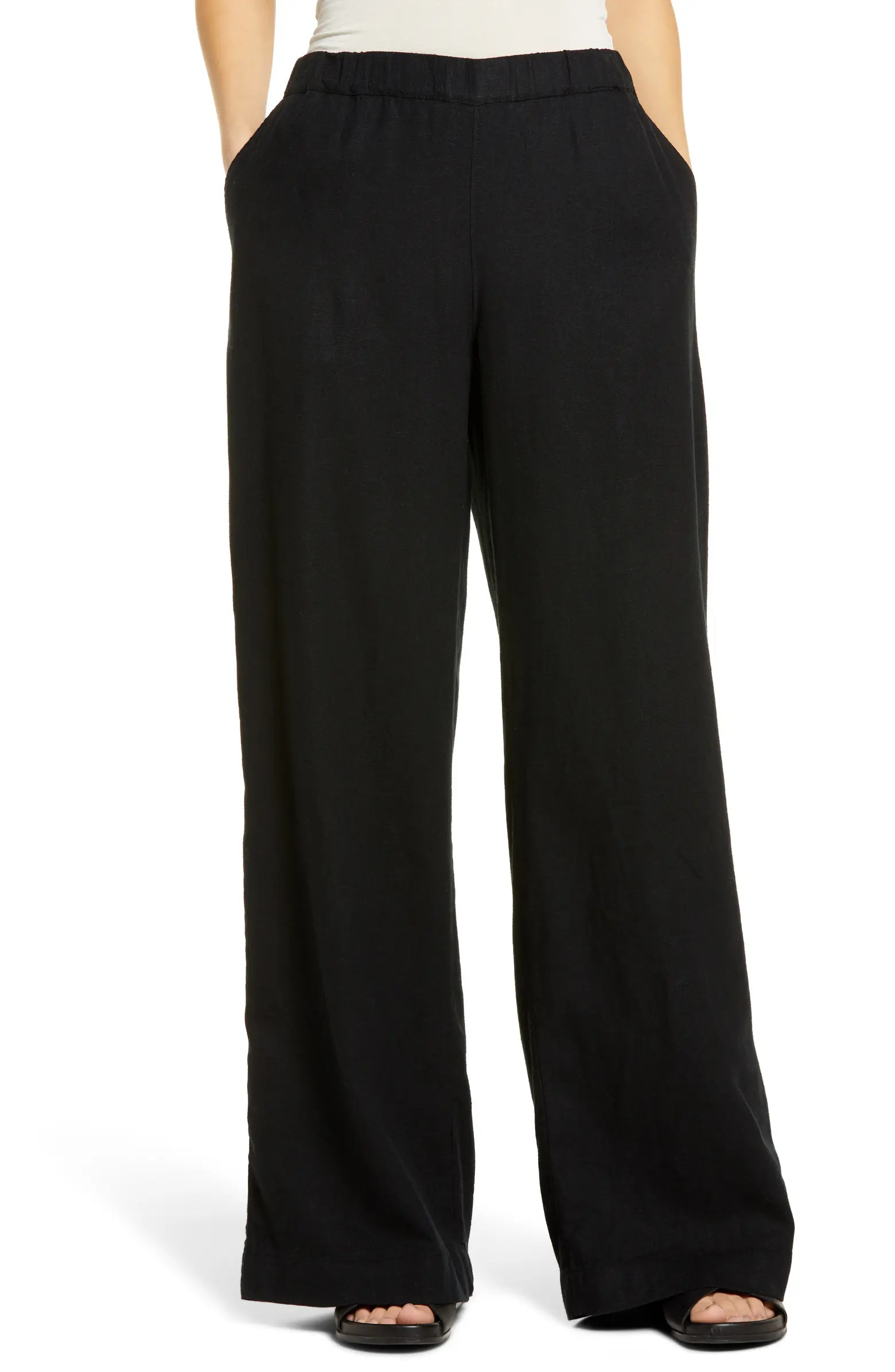 Wide Leg Pull-On Linen Blend Pants | Nordstrom