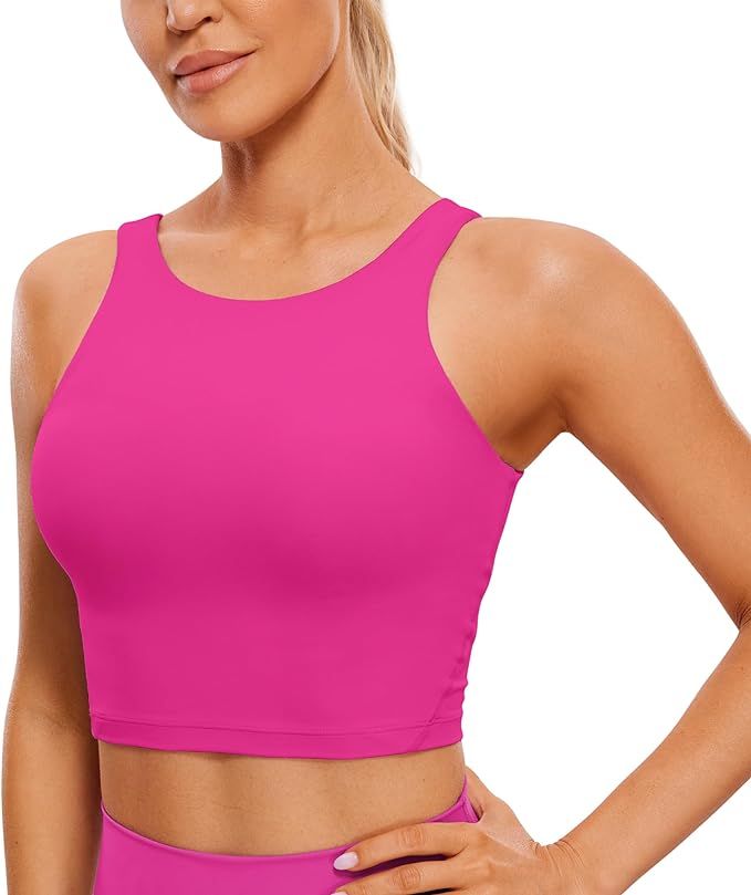 CRZ YOGA Butterluxe Womens High Neck Longline Sports Bra - U Back Padded Crop Workout Tank Top wi... | Amazon (US)