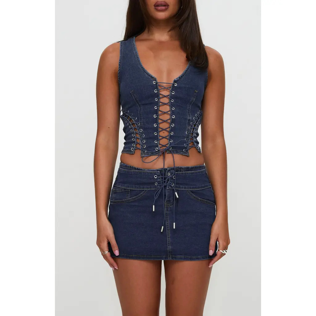 Princess Polly Edenette Lace-Up Corset Top in Blue at Nordstrom, Size 10 | Nordstrom