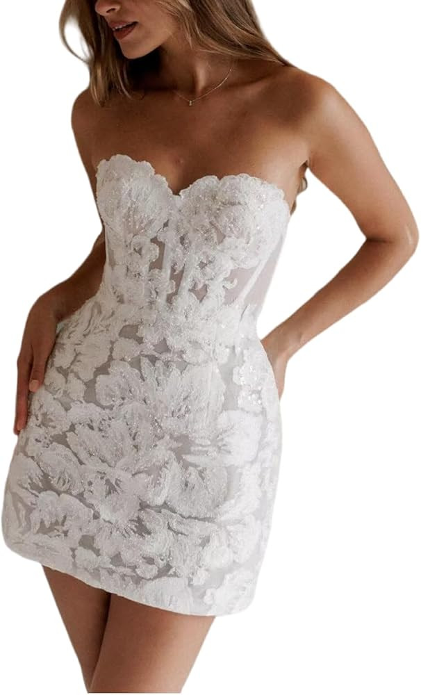 Cudiew Short Wedding Dresses for Bride 2025 Mini Bridal Dress for Women 2025 Bridal Shower Dress ... | Amazon (US)