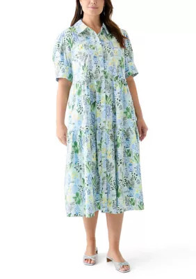 Crown & Ivy Women's Plus Size Short Sleeve Printed Shirtdress | Belk